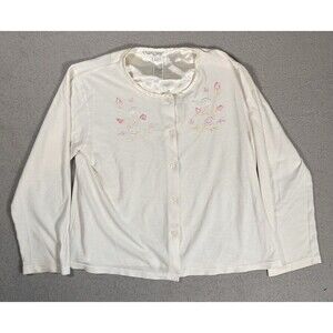 Size M‎ Ivory Cardigan Sweater 3D Flower Lace Collar Cottagecore Y2K Teacher